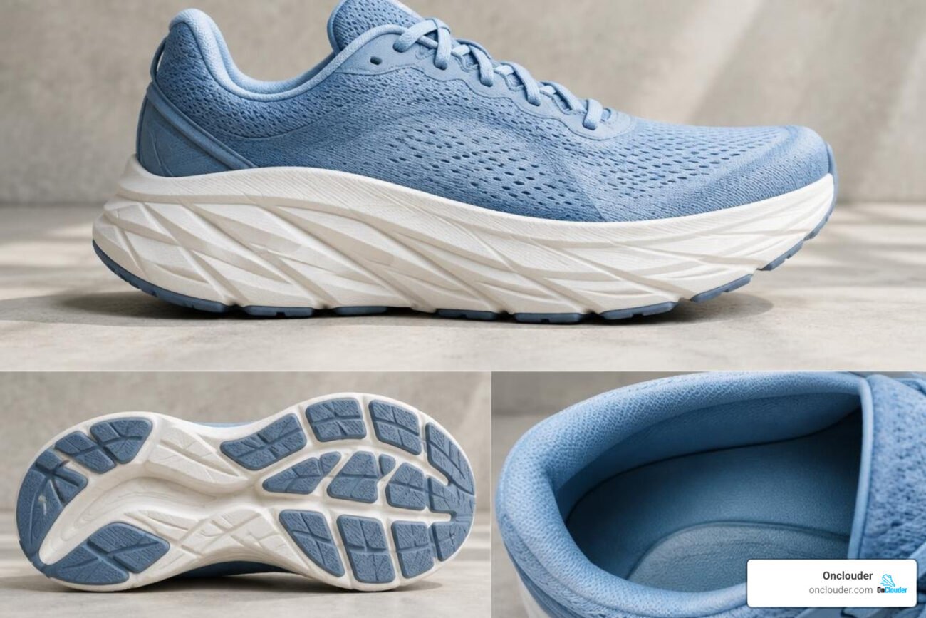 Hoka sole geometry and interior arch cradle
