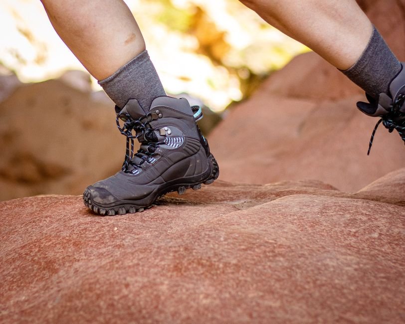 hiking boots on a rugged mountain trail