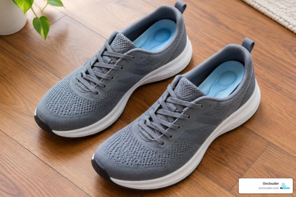Arch support insoles inside walking shoes