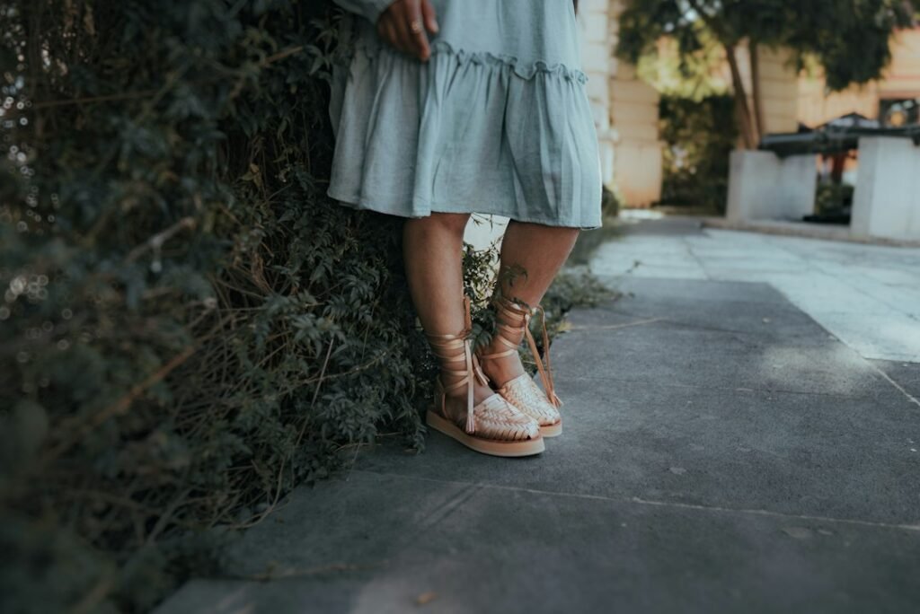 woman wearing comfortable shoes with a wide toe box