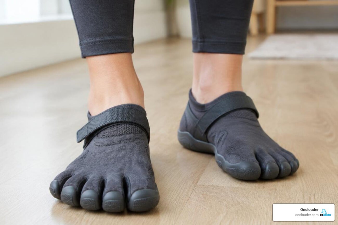 broad toe shoes on feet