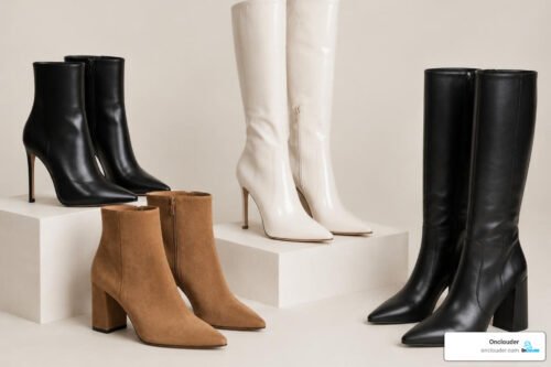 ankle and knee-high boot styles with various heel proportions