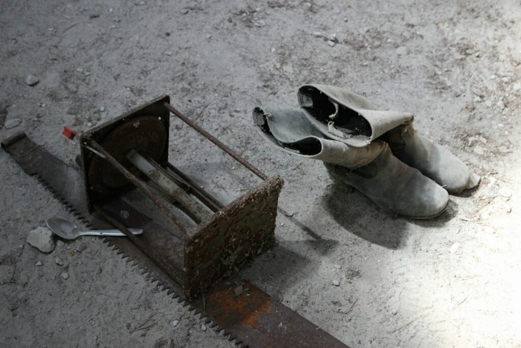 supportive work boots on a concrete floor