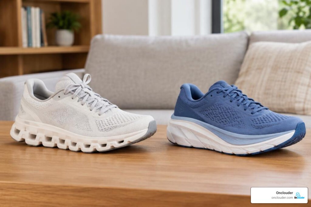 On Cloud and Hoka sneakers side by side